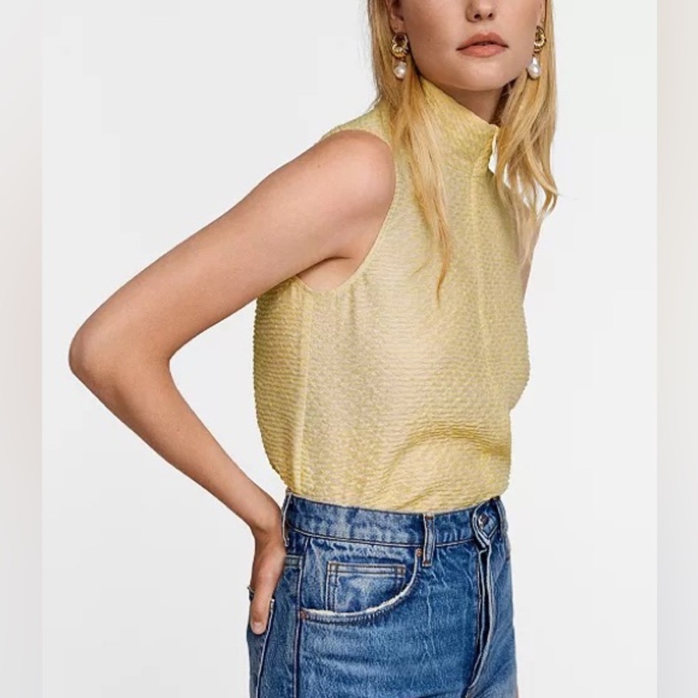 Mango X Leandra Medine Yellow Zip Texture Top Med… - image 2